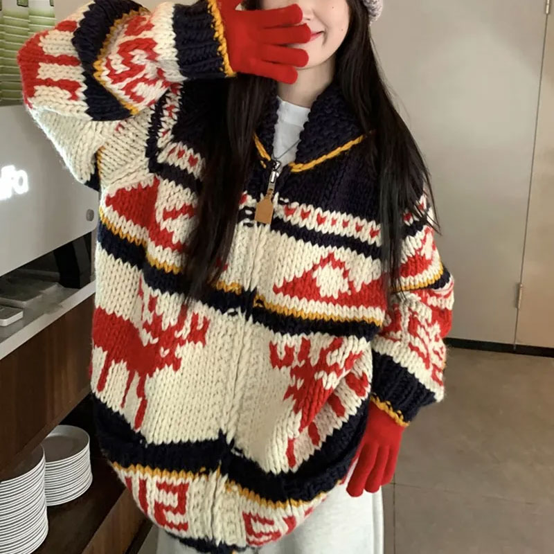 Winter Clothing Colors - Cardigan tricoté Vintage en forme d'élan