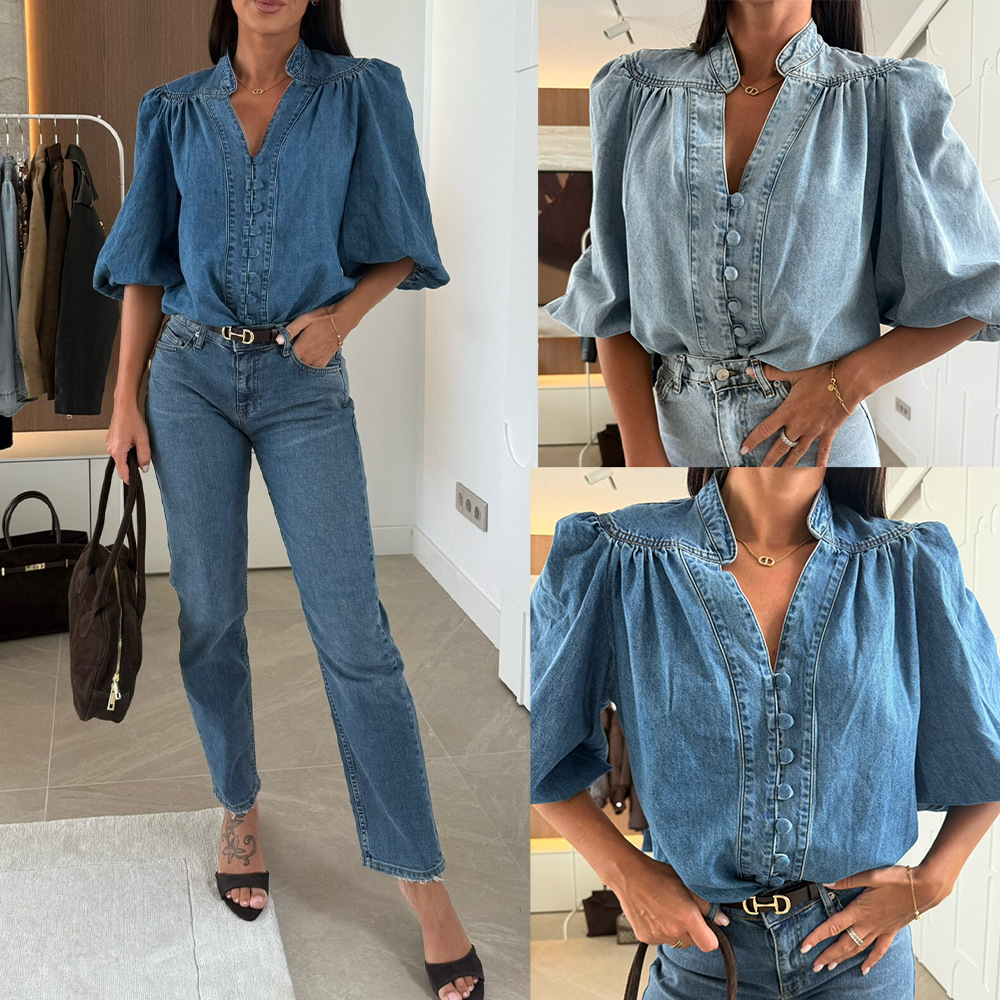 Y2K Winter Clothing - Chemisiers femmes chemise en jean col