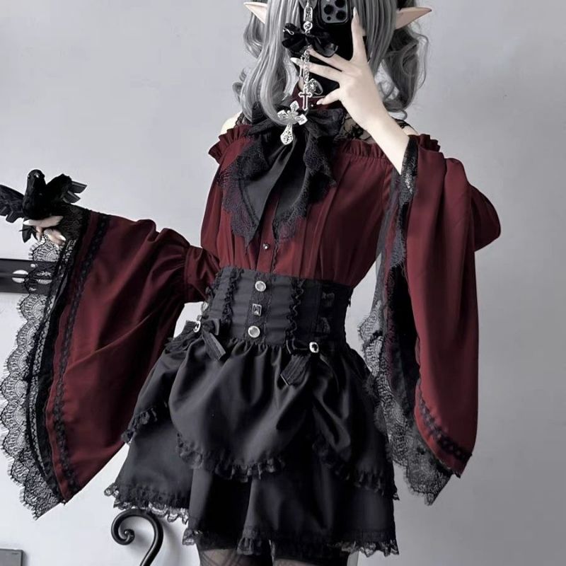 Y2K Winter Clothing - Chemises gothiques de style Lolita pour