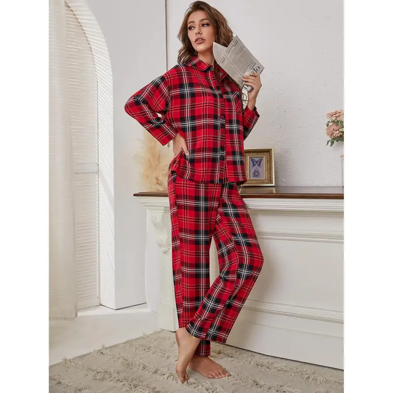 Winter Clothing Youtube - Pyjama à carreaux rouge, manches longues,