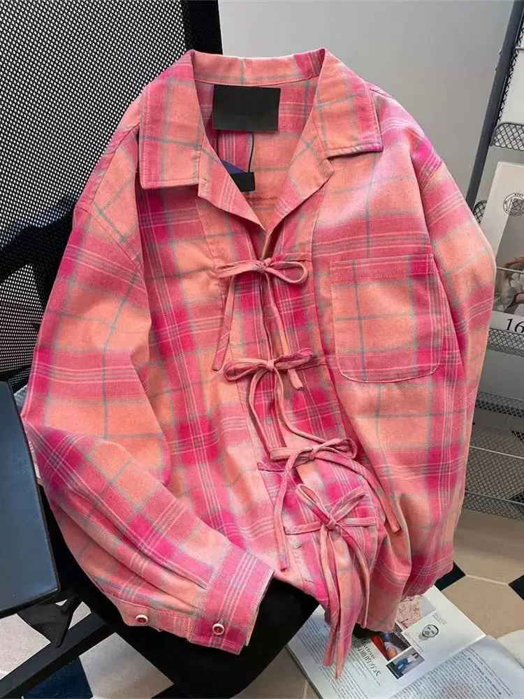 Y2K Winter Clothing - Y2k – chemise à carreaux rose